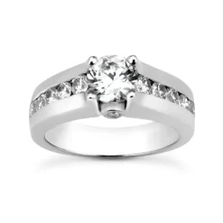 14K White Gold Designer Diamond Engagement Ring 0.88ct