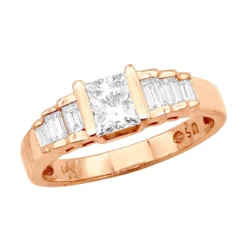 14K Rose Gold Designer Princess Cut Diamond Engagement Ring 0.90ct