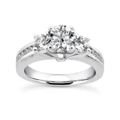 14K White Gold Designer Milgrain Prong And Channel Set Diamond Engagement Ring 0.90ct