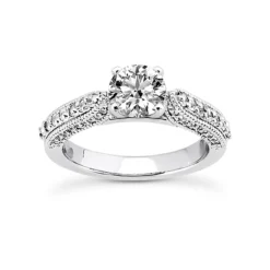 14K White Gold Designer Milgrain Diamond Engagement Ring 0.95ct
