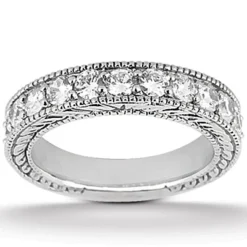 14K White Gold Designer Milgrain Diamond Engagement Ring Band 0.21ct