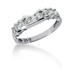 14K White Gold Designer Bar Set Diamond Engagement Ring Band 0.24ct