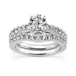 14K White Gold Round Diamond Engagement Ring Set 0.98ct