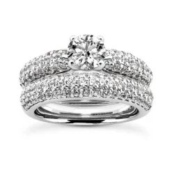 14K White Gold Designer Diamond Engagement Ring Set 1.77ct