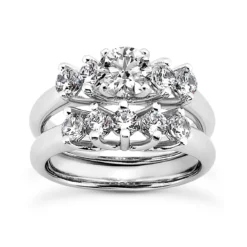 14K White Gold Designer Prong Set Diamond Engagement Ring Set 1ct