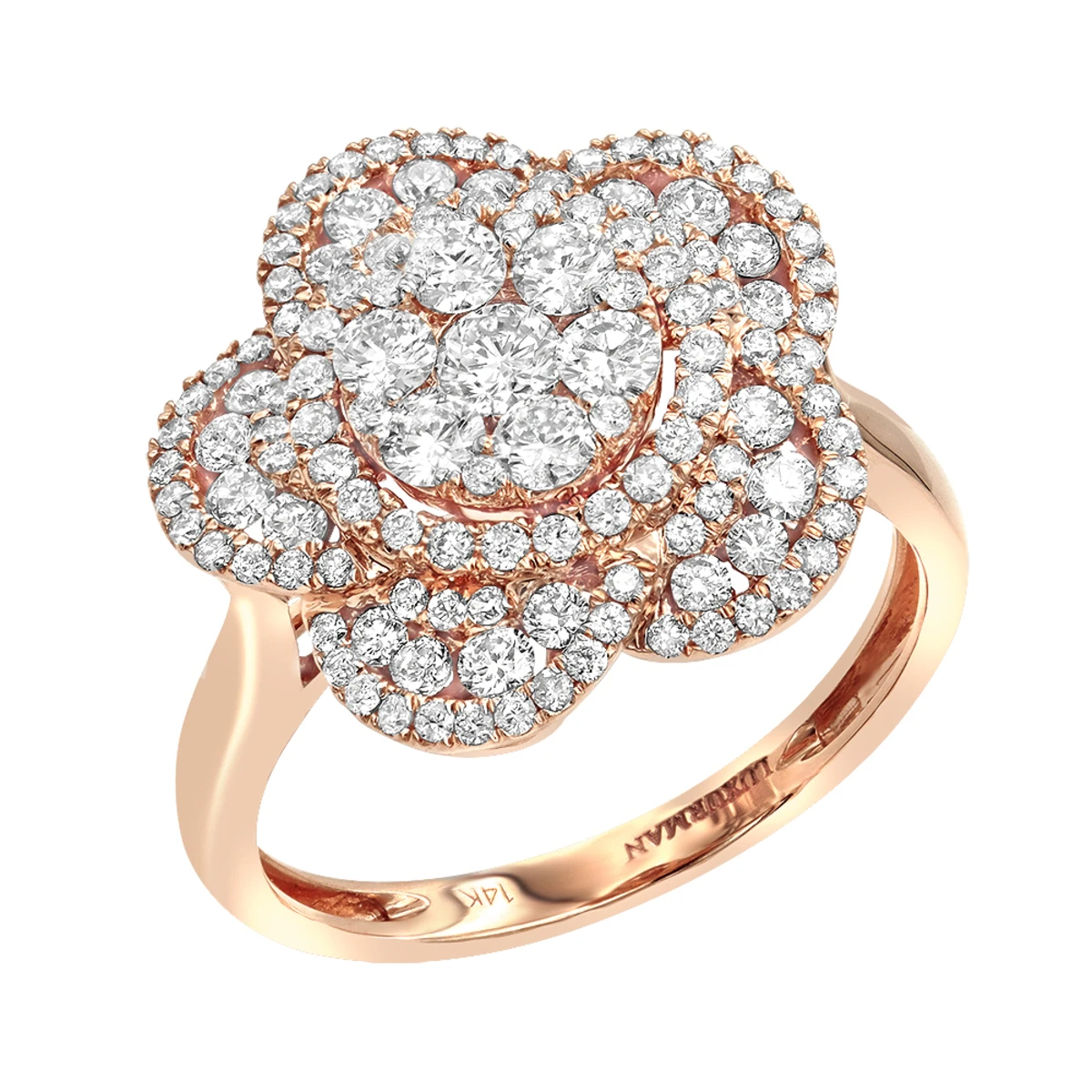 14K Rose Gold Designer Diamond Flower Ladies Cocktail Ring 1.5ct By Luxurman 3 14K Rose Gold Designer Diamond Flower Ladies Cocktail Ring 1.5ct By Luxurman