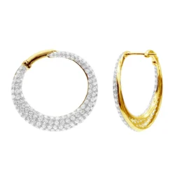 14K Yellow Gold Designer Pave Diamond Hoop Earrings For Women 1 Inch 1.7ct