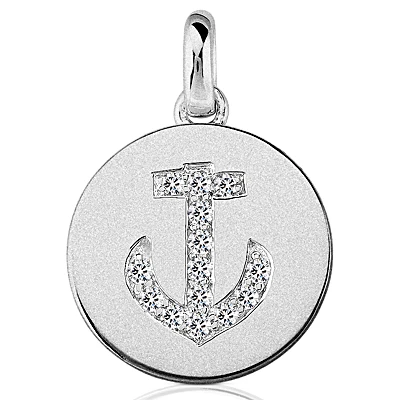 14K White Gold Diamond Anchor Pendant 0.45ct 3 14K White Gold Diamond Anchor Pendant 0.45ct