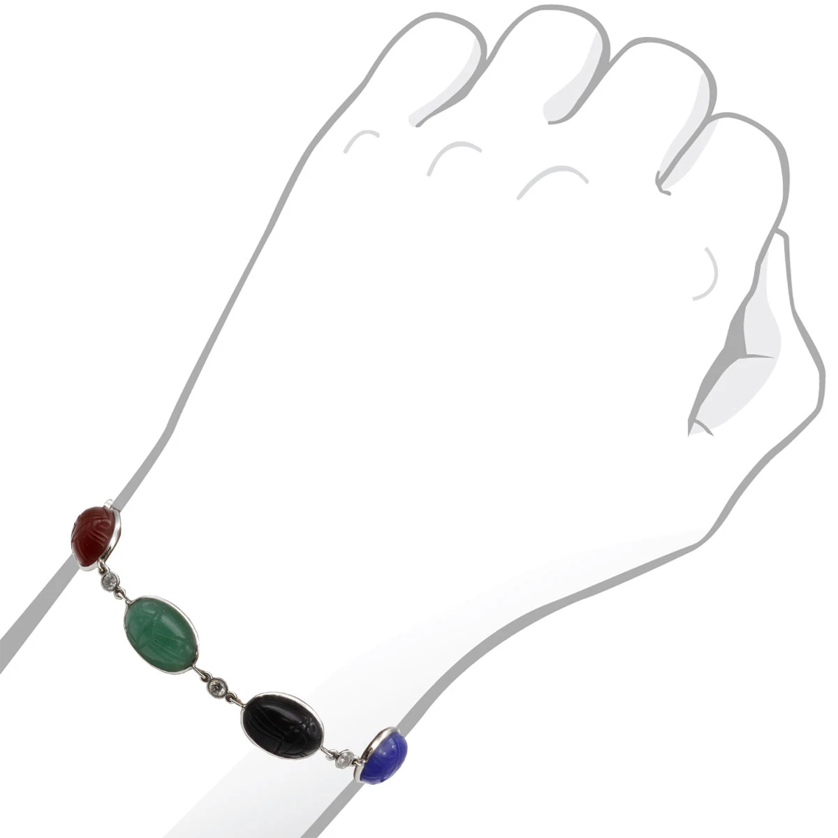 14K White Gold Diamond And Multi Color Scarab Bracelet 0.72ct 6 14K White Gold Diamond And Multi Color Scarab Bracelet 0.72ct - Image 4