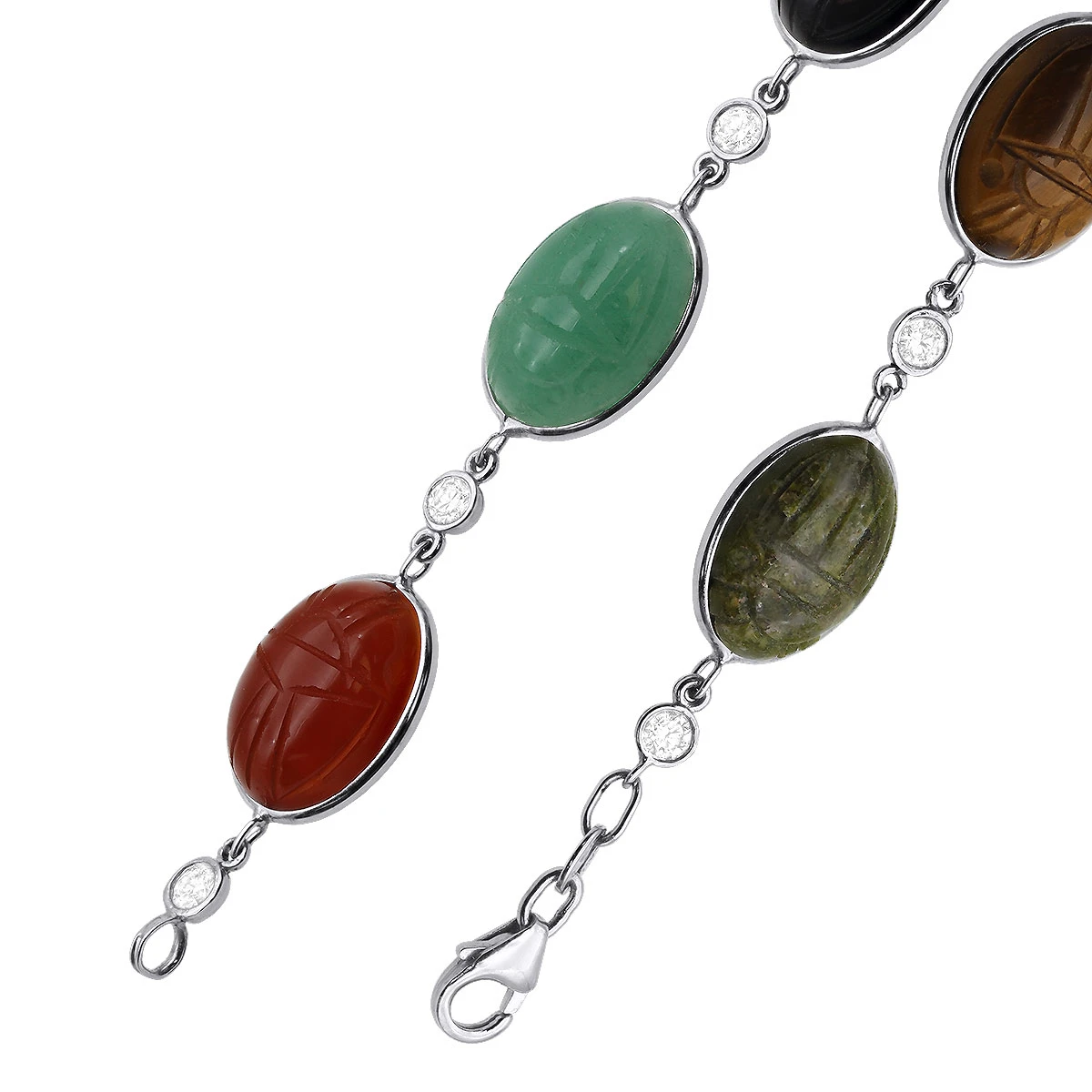 14K White Gold Diamond And Multi Color Scarab Bracelet 0.72ct 8 14K White Gold Diamond And Multi Color Scarab Bracelet 0.72ct - Image 6