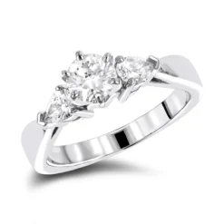 14K White Gold Pear And Round Diamond Designer Engagement Ring 0.78ct