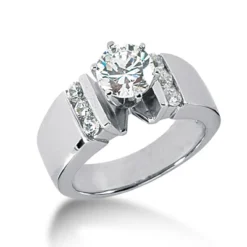 14K White Gold Prong And Channel Set Diamond Designer Engagement Ring 0.80ct