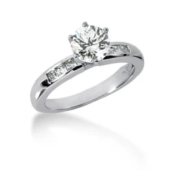 14K White Gold Channel And Prong Set Diamond Designer Engagement Ring Set 1.10ct