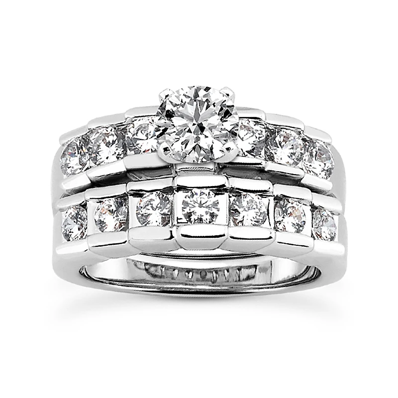 14K White Gold Handmade Diamond Designer Engagement Ring Set 1.54ct 3 14K White Gold Handmade Diamond Designer Engagement Ring Set 1.54ct