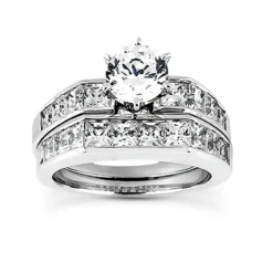 14K White Gold Diamond Designer Engagement Ring Set 2.94ct