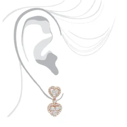 14K Rose Gold Diamond Double Heart Drop Earrings For Women 1.7ct By Luxurman -Outlet Radiant Bijou Store 14k gold diamond double heart drop earrings for women 17ct by luxurman bodro