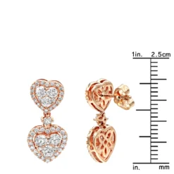 14K Rose Gold Diamond Double Heart Drop Earrings For Women 1.7ct By Luxurman -Outlet Radiant Bijou Store 14k gold diamond double heart drop earrings for women 17ct by luxurman rulerro