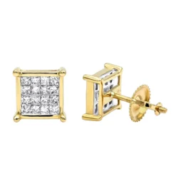 14K Yellow Gold Diamond Earrings Princess Cut Diamonds 0.65ct