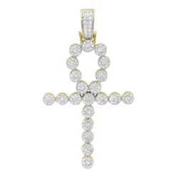 14K Yellow Gold Diamond Egyptian Ankh Cross Pendant 1 Carat By Luxurman