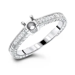 14K White Gold Handmade Diamond Engagement Ring Mounting 0.07ct
