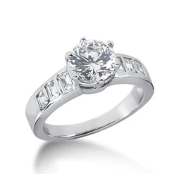 14K White Gold Baguette Diamond Engagement Ring Mounting 0.42ct