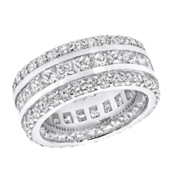 14K White Gold Round And Princess Cut Diamond Eternity Ring 10mm Wide 5.68ct