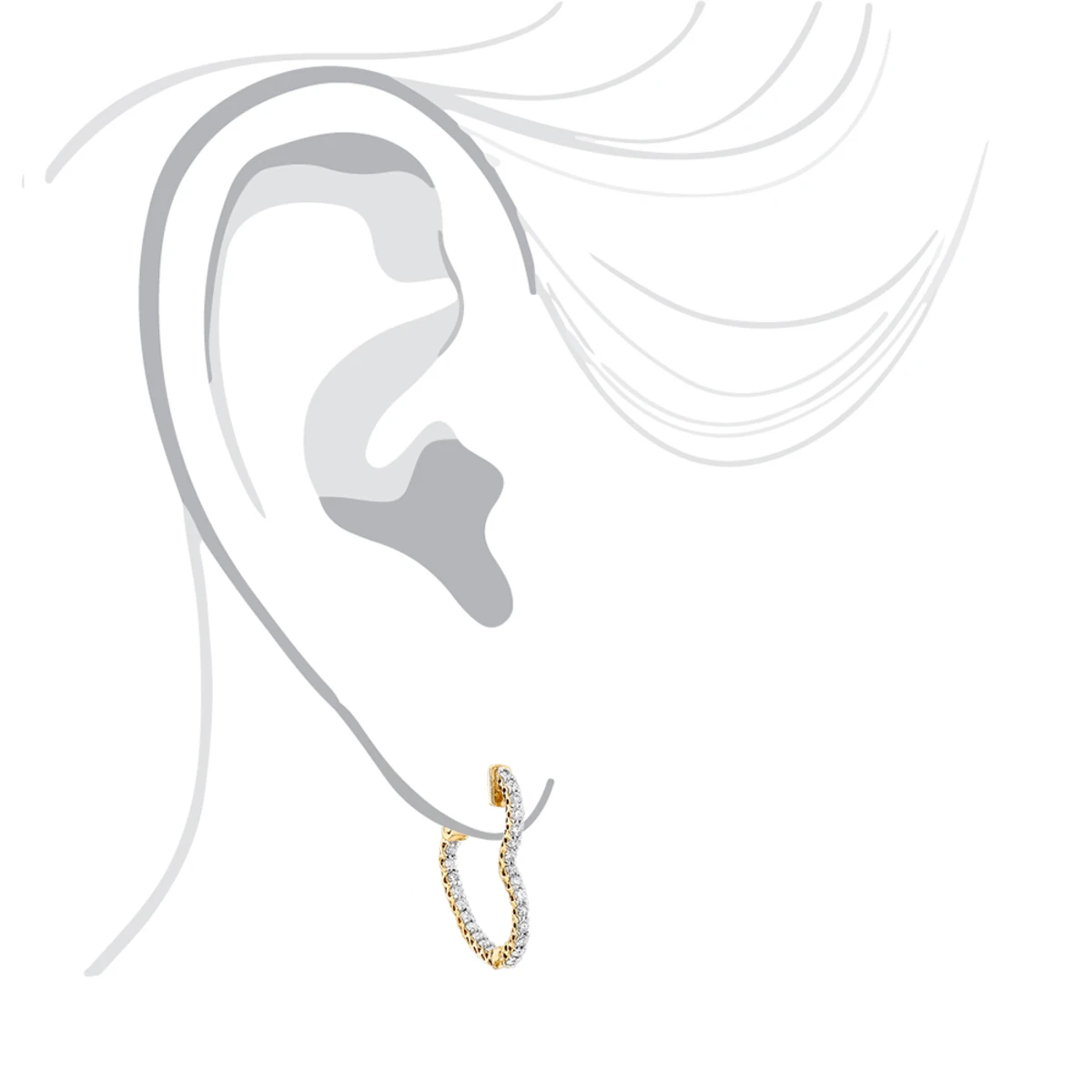 14K Yellow Gold Heart Diamond Hoop Earrings Inside Out Design 1 Carat By Luxurman 6 14K Yellow Gold Heart Diamond Hoop Earrings Inside Out Design 1 Carat By Luxurman - Image 4