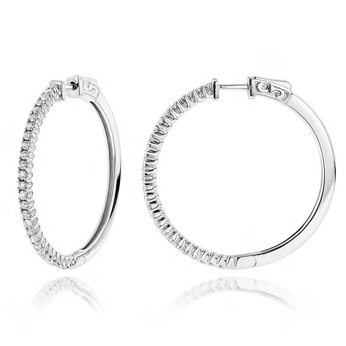 14K White Gold Diamond Hoop Earrings 1.2ct 3 14K White Gold Diamond Hoop Earrings 1.2ct
