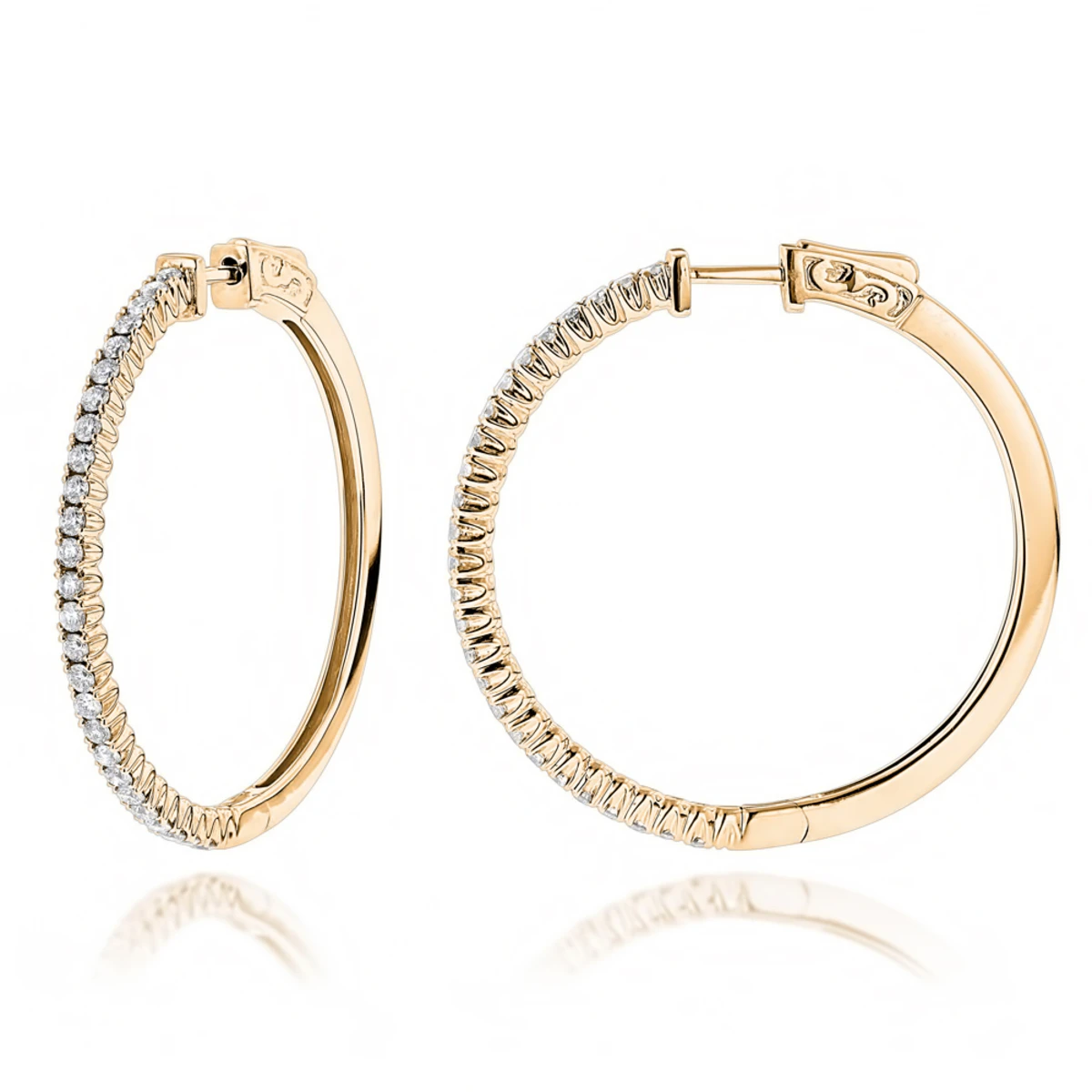 14K White Gold Diamond Hoop Earrings 1.2ct 4 14K White Gold Diamond Hoop Earrings 1.2ct - Image 2