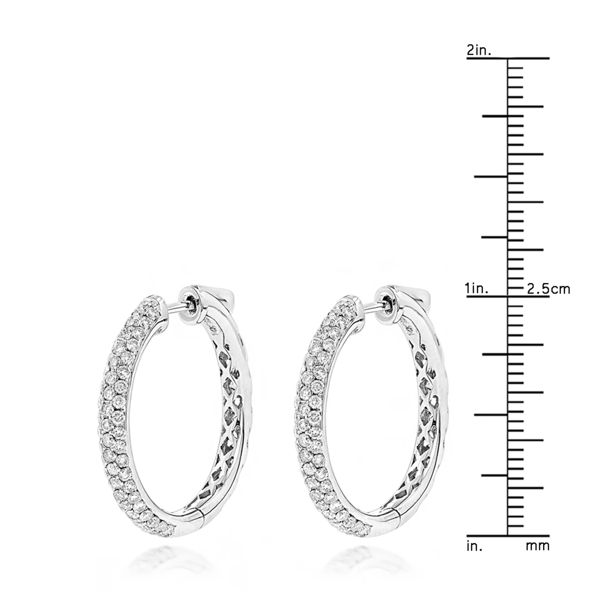 14K White Gold Diamond Hoop Earrings 1.75ct 7 14K White Gold Diamond Hoop Earrings 1.75ct - Image 5
