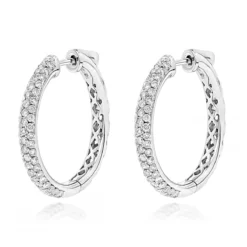 14K White Gold Diamond Hoop Earrings 1.75ct