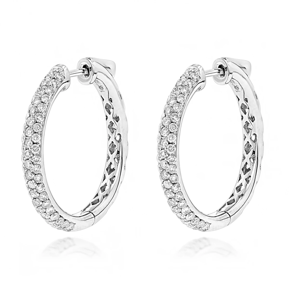 14K White Gold Diamond Hoop Earrings 1.75ct 3 14K White Gold Diamond Hoop Earrings 1.75ct