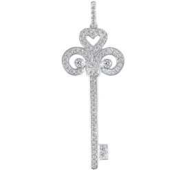 14K White Gold Diamond Key Pendant 1.09ct