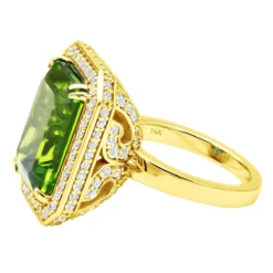 14K White Gold Diamond Peridot Quartz Cocktail Ring 13ct -Outlet Radiant Bijou Store 14k gold diamond peridot quartz cocktail ring 13ct back yellow