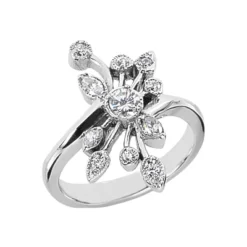 14K White Gold Diamond Right Hand Women's Ring 0.40ct