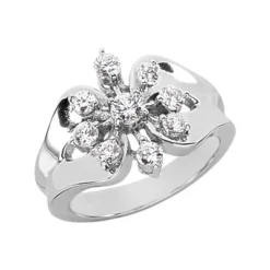 14K White Gold Diamond Right Hand Women's Ring 0.67ct