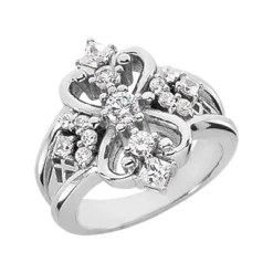 14K White Gold Diamond Right Hand Women's Ring 0.73ct