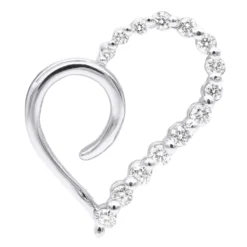 14K White Gold Diamond Small Open Heart Pendant For Women By Luxurman 0.2ct