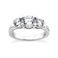 Thin 14K White Gold Diamond Three Stone Engagement Ring 0.45ct