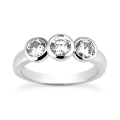 14K White Gold Diamond Three Stone Engagement Ring 0.55ct 2mm