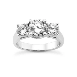 14K White Gold Diamond Three Stone Engagement Ring 0.80ct 2.90mm