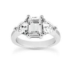 14K White Gold Diamond Three Stones Engagement Ring 0.90ct 1.5mm