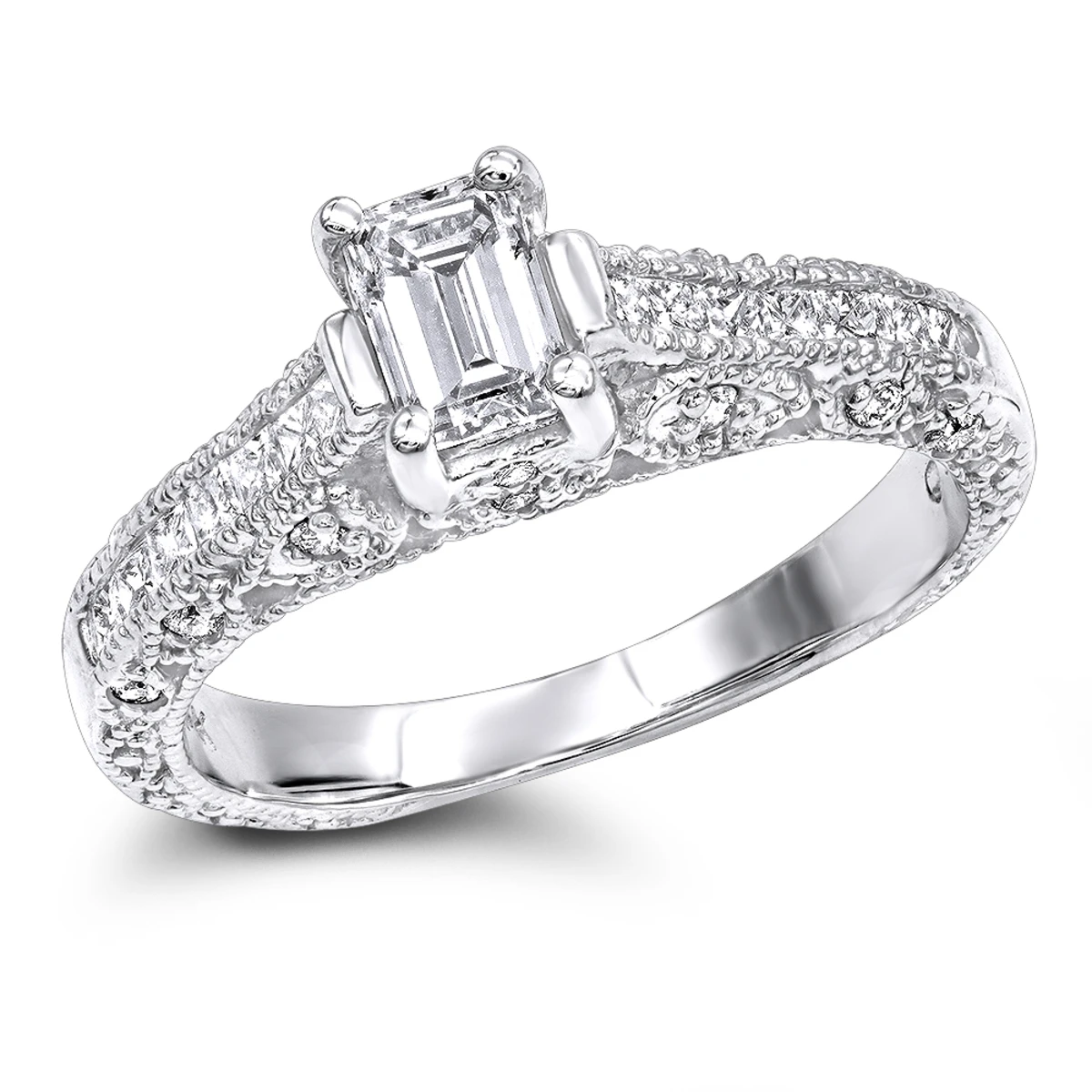 14K White Gold Diamond Unique Engagement Ring 1.08ct 1/4 In(6mm) 3 14K White Gold Diamond Unique Engagement Ring 1.08ct 1/4 In(6mm)