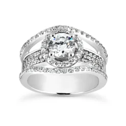 14K White Gold Diamond Unique Engagement Ring 1.17ct 12.6mm