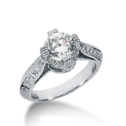 14K White Gold Diamond Unique Engagement Ring 1.34ct 3.77mm