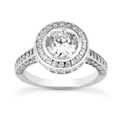 14K White Gold Diamond Unique Engagement Ring 1.44ct 2.2mm