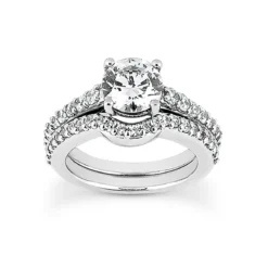 14K White Gold Diamond Unique Engagement Ring Set 1.04ct