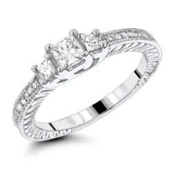 14K White Gold Diamond Vintage Engagement Ring 0.66ct