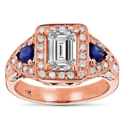 14K White Gold Emerald Diamond Sapphire Unique Engagement Ring 2.5ct By Luxurman -Outlet Radiant Bijou Store 14k gold emerald diamond sapphire unique engagement ring 25ct by luxurman ro