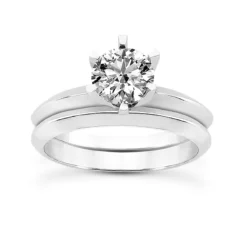 14K White Gold Engagement Ring Mounting And Band Set Band: 3mm, Mount.: 3mm